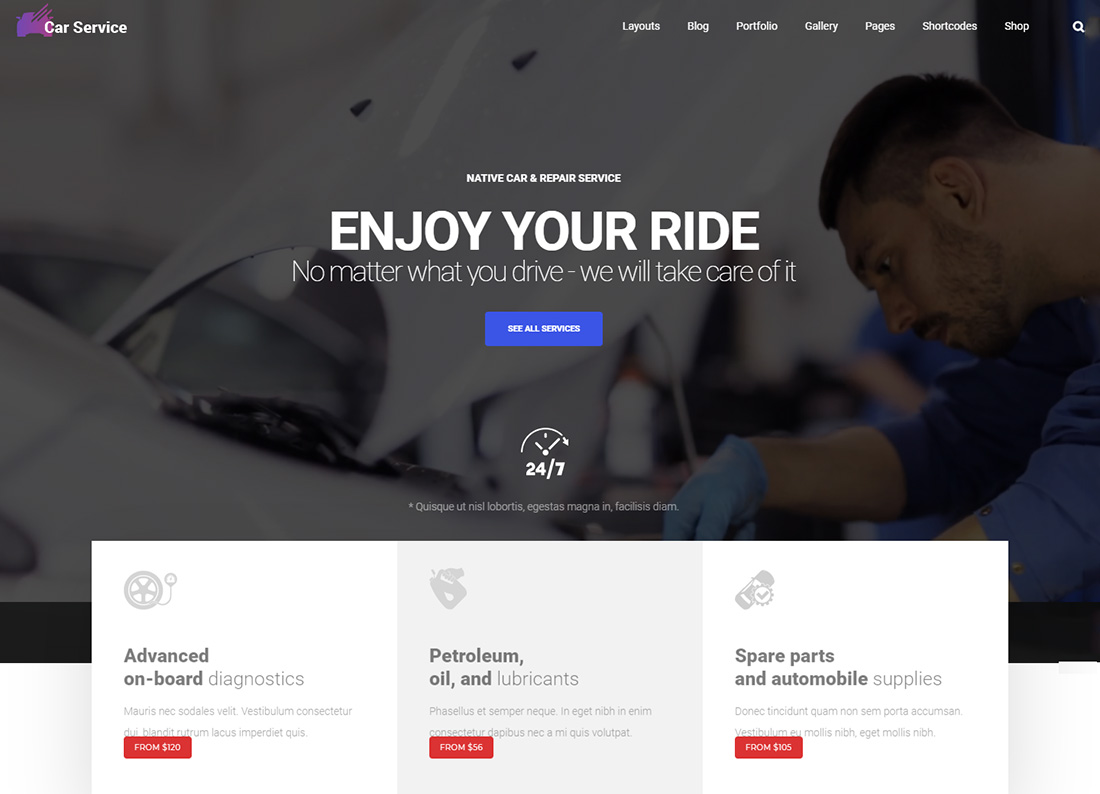 Native - auto detailing wordpress tjeme