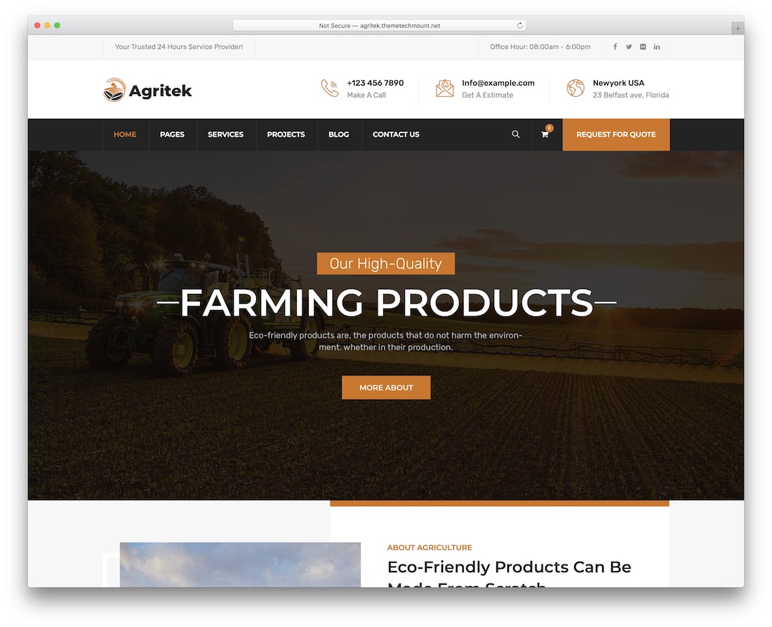 agritek farming wordpress theme