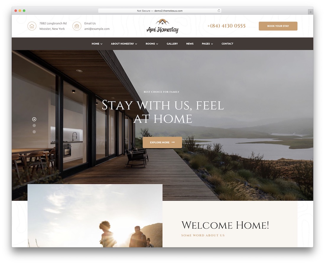 ami homestay vacation rental wordpress theme