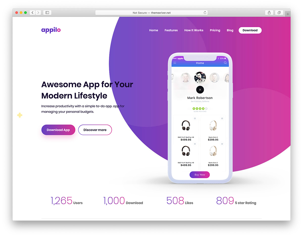 Appilio - app landing page website theme