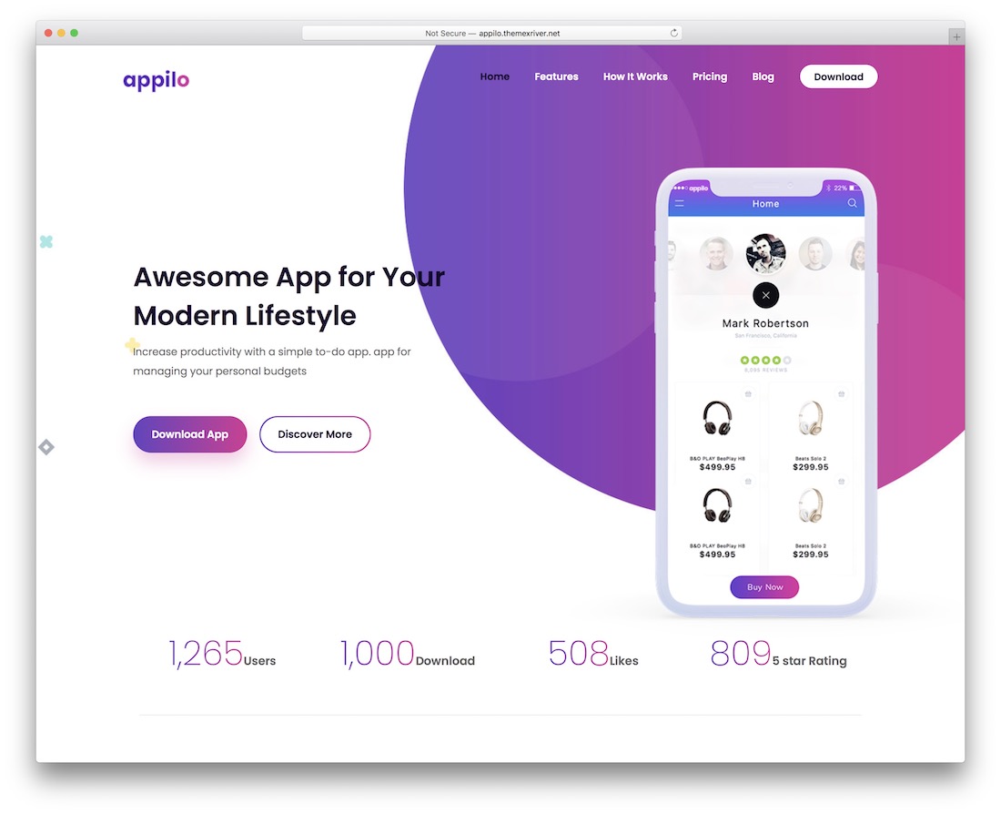 appilo landing page wordpress theme