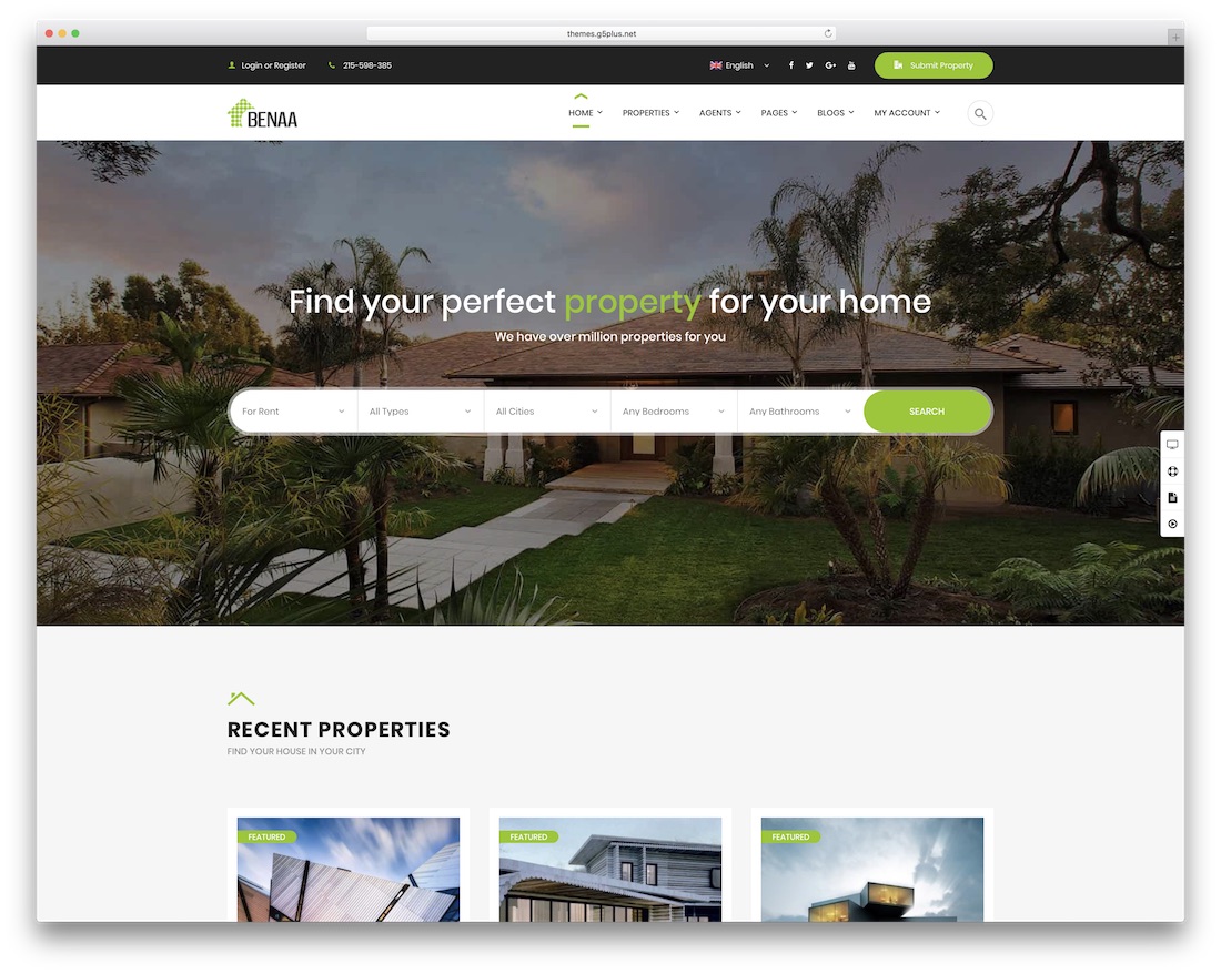 benaa real estate wordpress theme