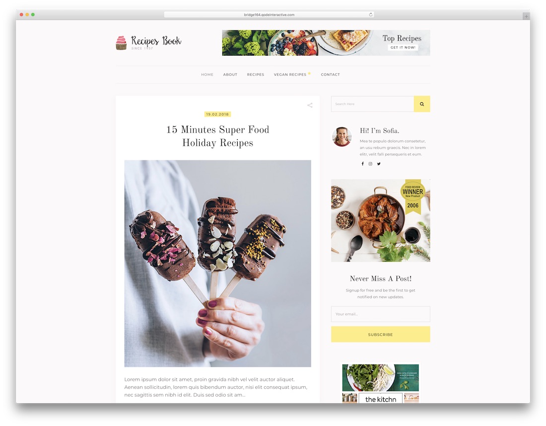 bridge wordpress food blog theme