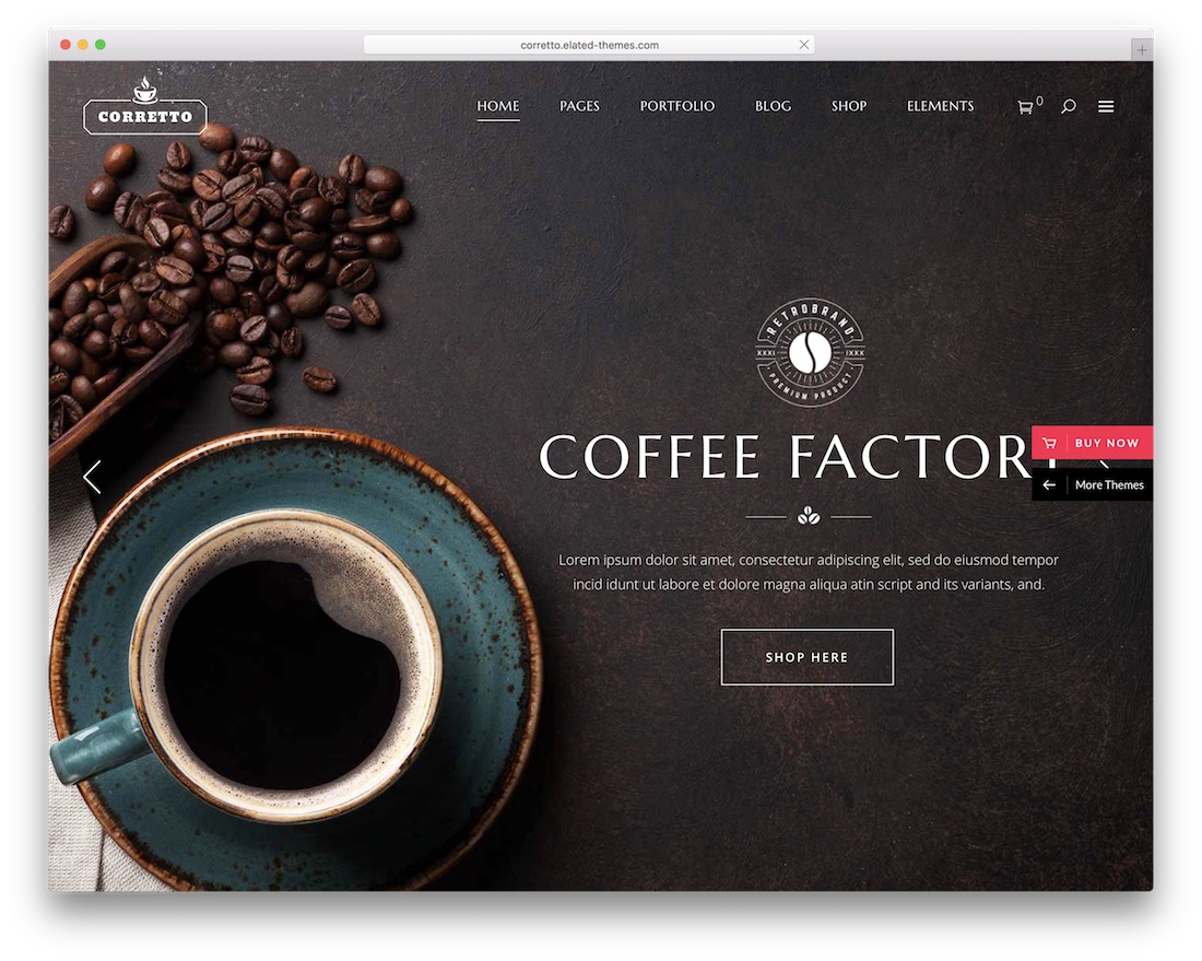 corretto coffee shop wordpress theme