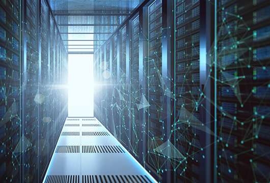 Server Room Representing Cloud Network with Connected Dots