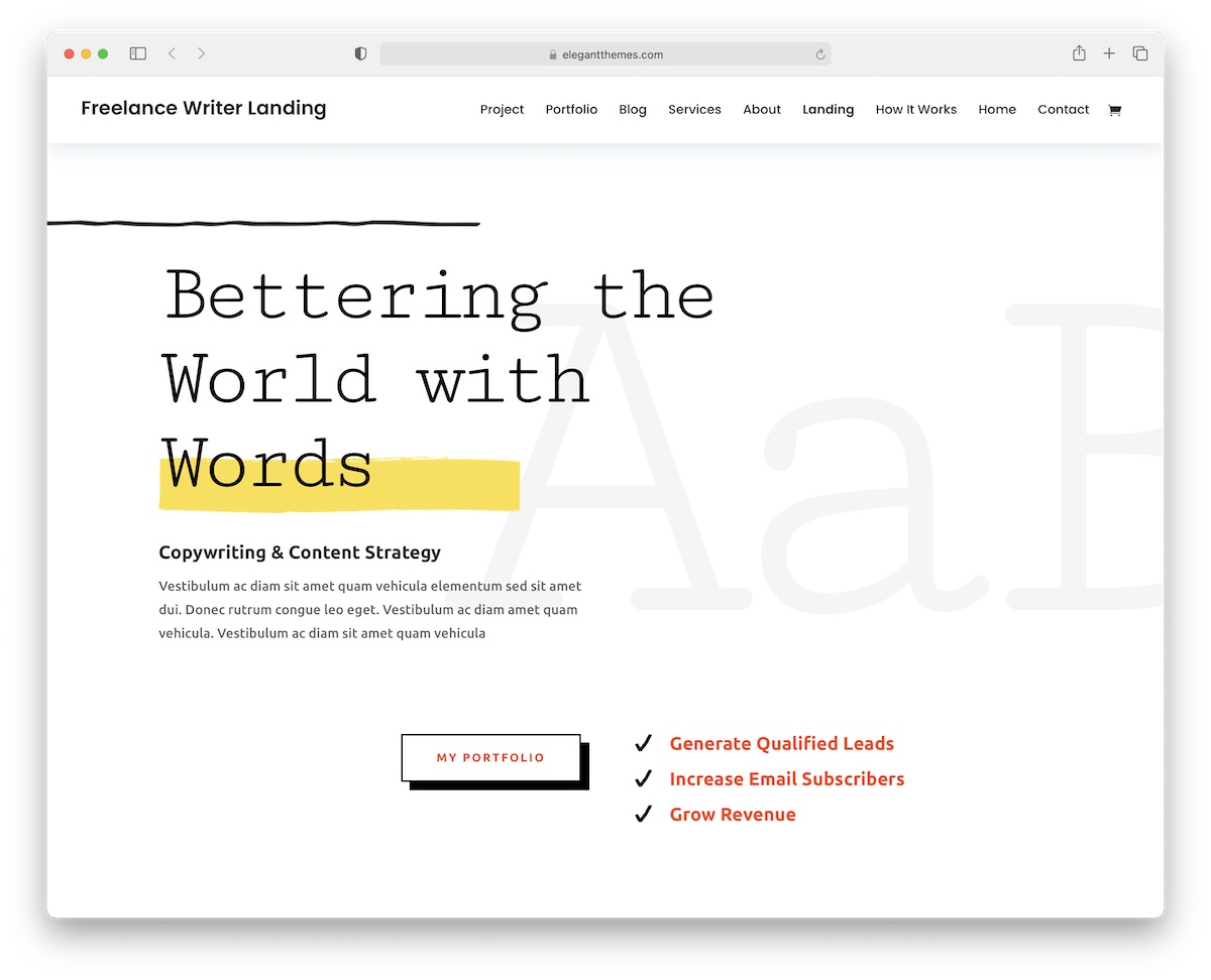 divi wordpress theme for writers