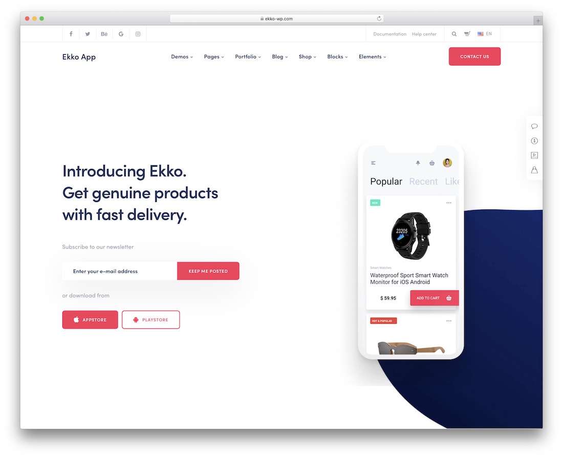 ekko app showcase wordpress theme