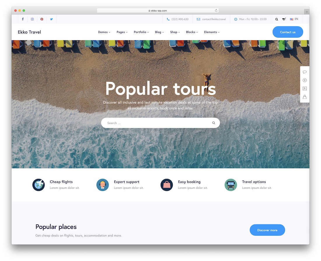 ekko wordpress travel theme