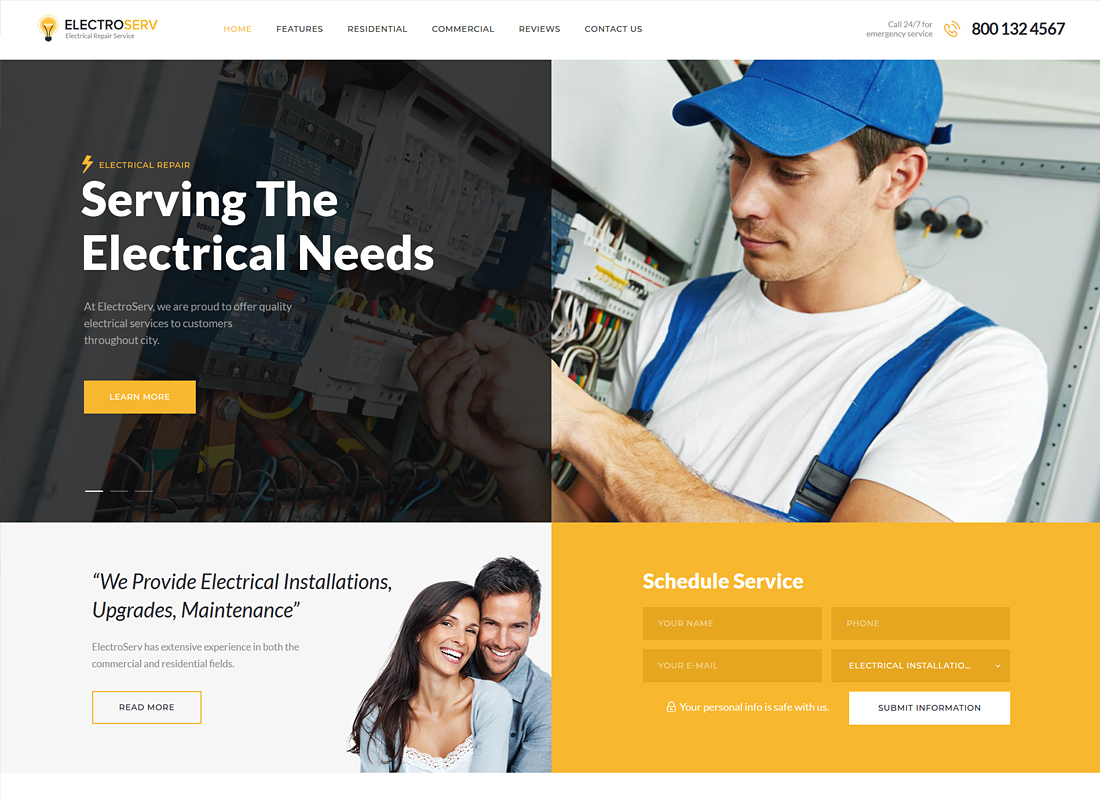 ElectroServ - Electrical Repair Service WordPress Theme