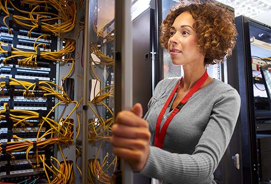 Engineer Investigates Network Equipment