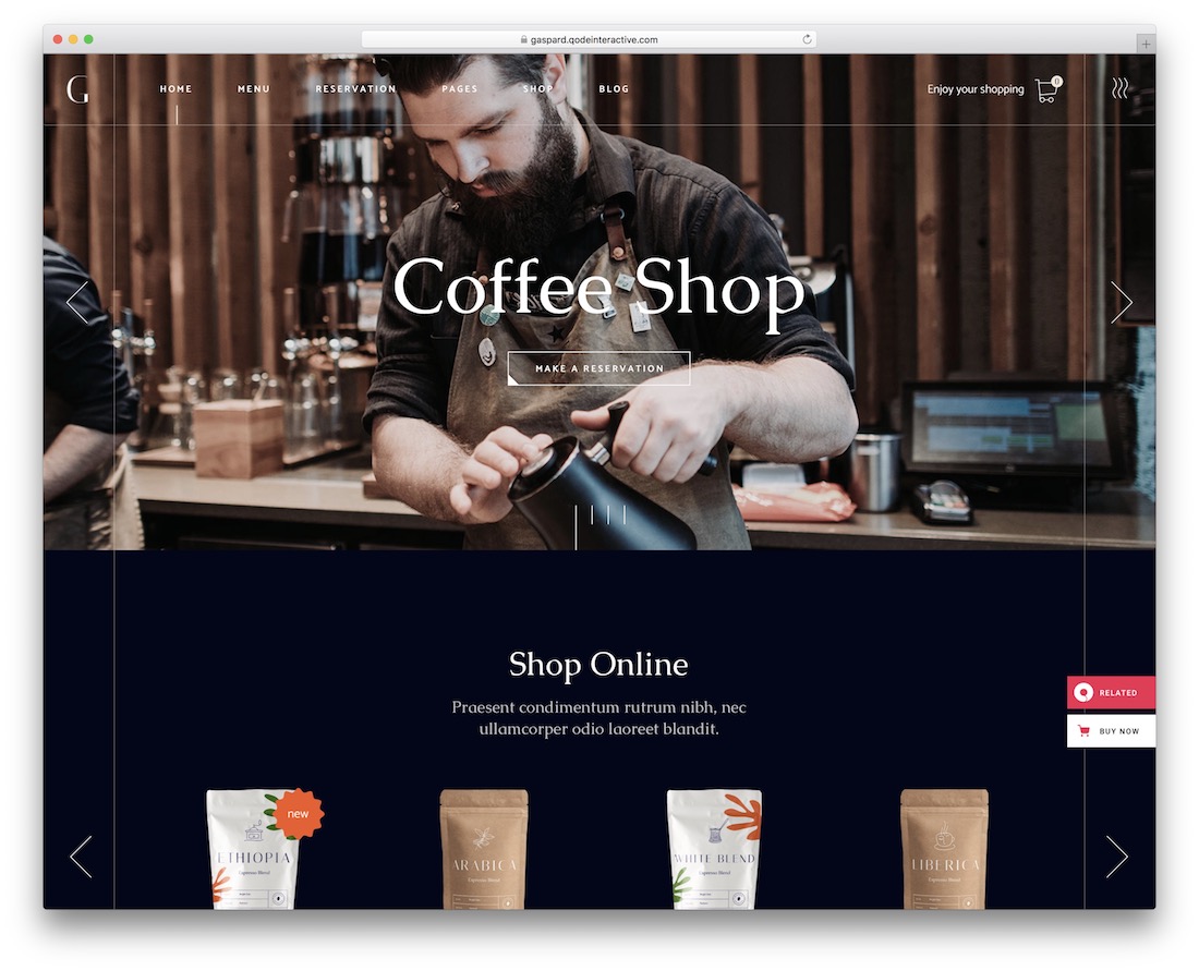 gaspard coffee shop wordpress theme