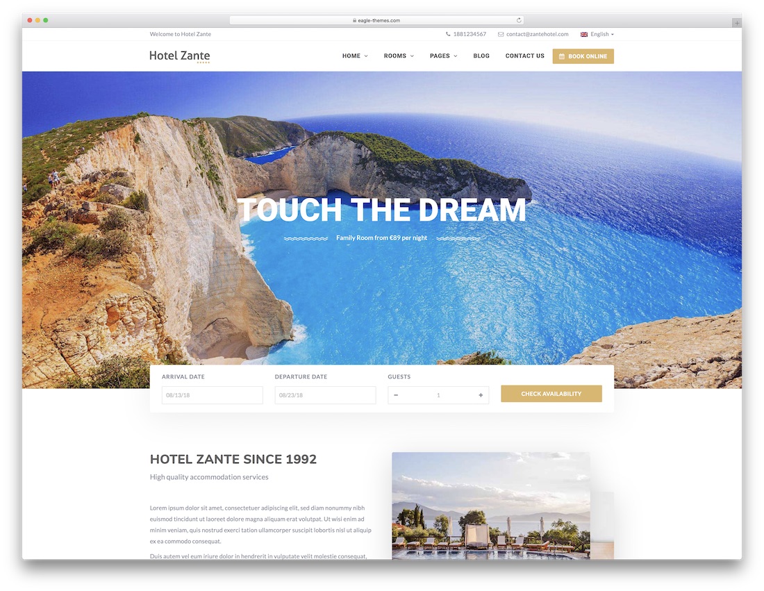 hotel zante best hotel wordpress theme