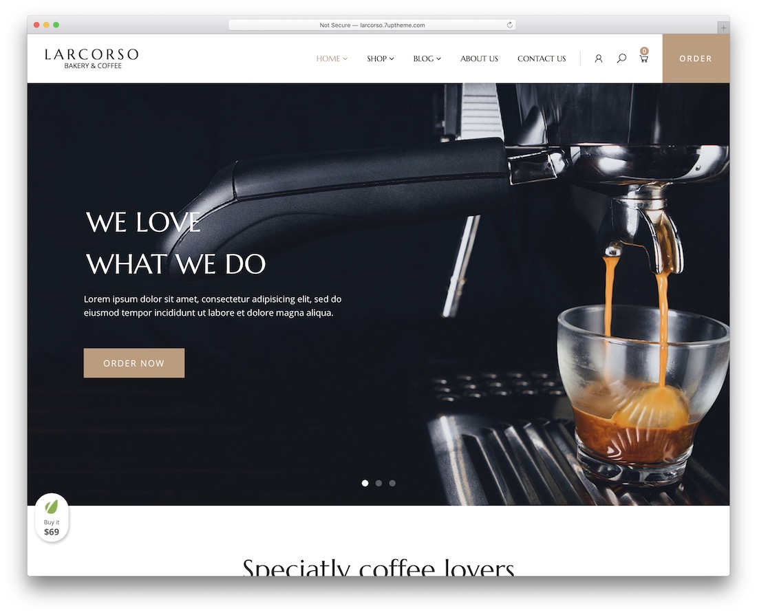 larcorso coffee shop wordpress theme