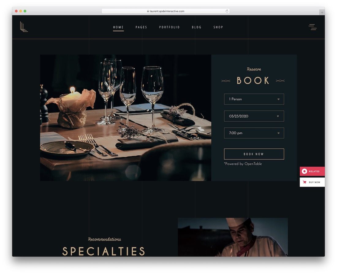 laurent wordpress restaurant theme