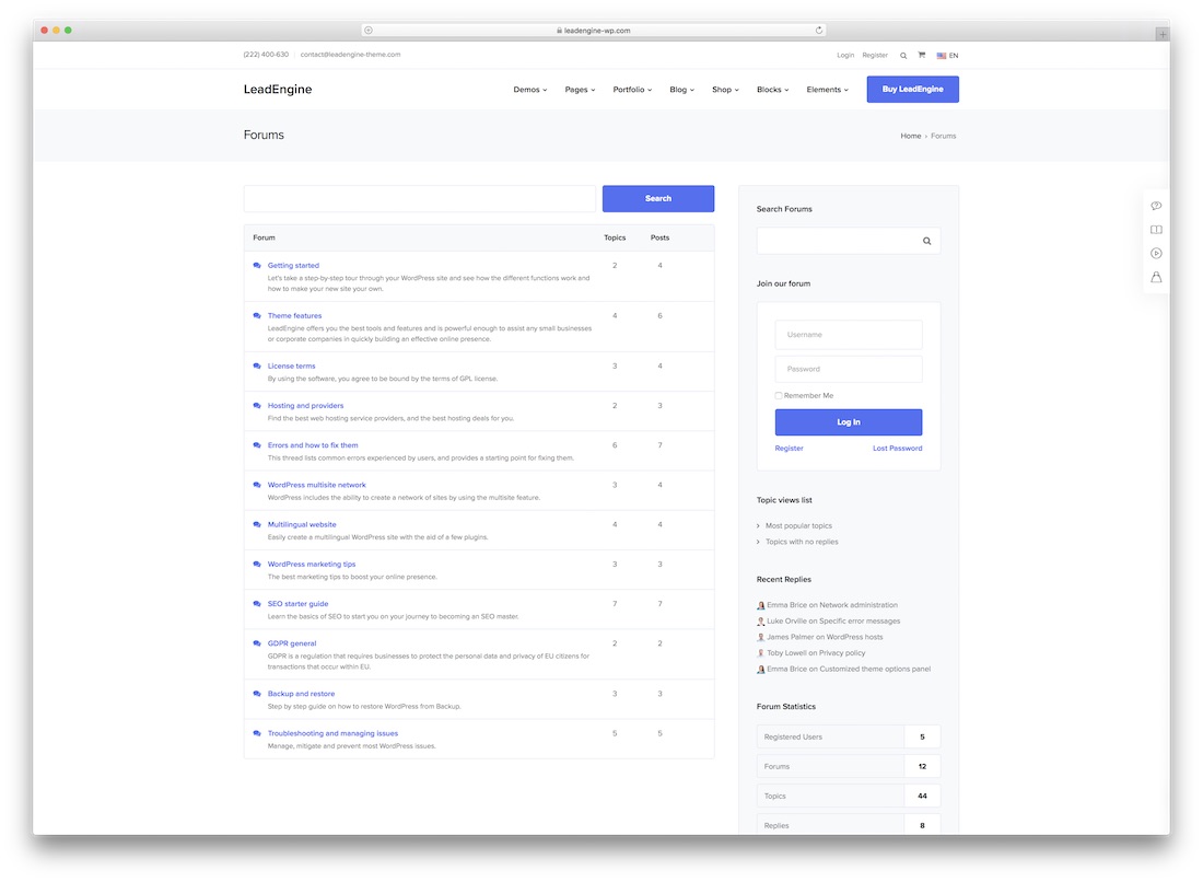 leadengine wordpress bbpress forum theme