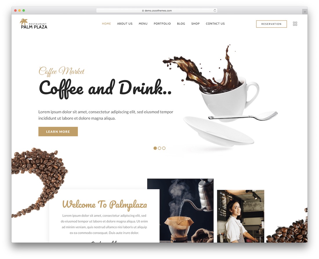 palmplaza coffee shop wordpress theme