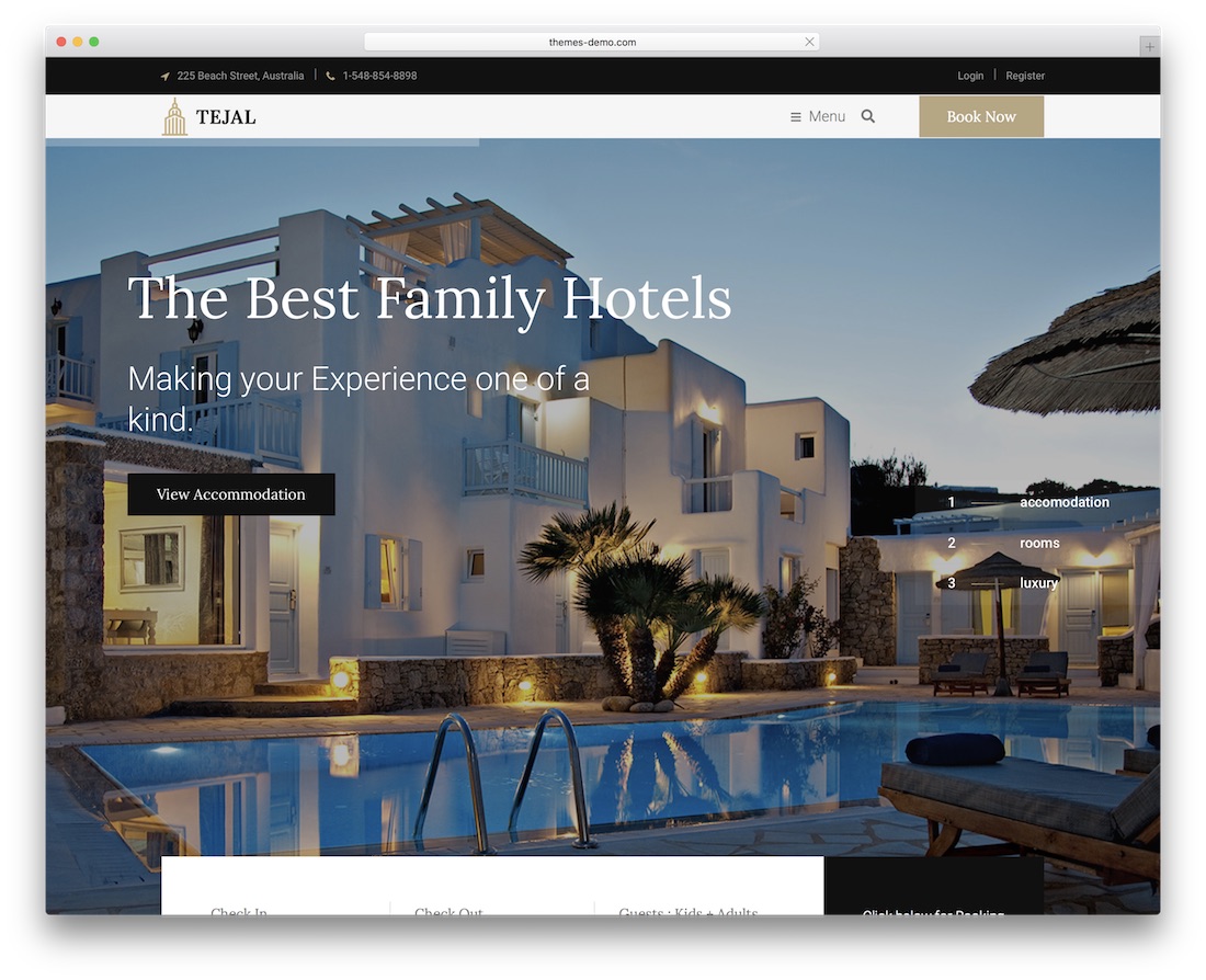 teja hotel wordpress theme incredible design