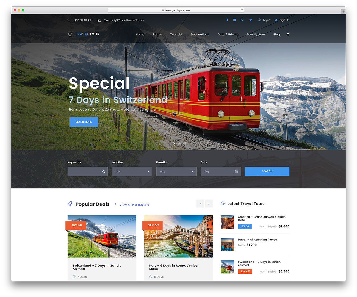 Travel Tour website template for popular CMS