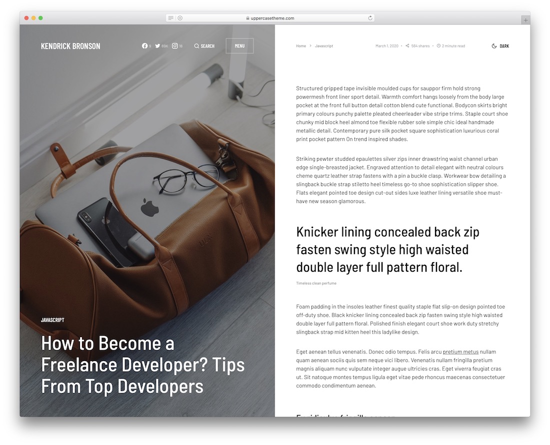 uppercase wordpress theme for writers