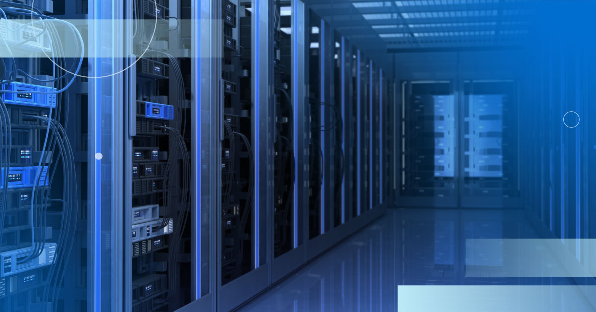 virtual tape libraries data storage image of data center walkway with blue gradient