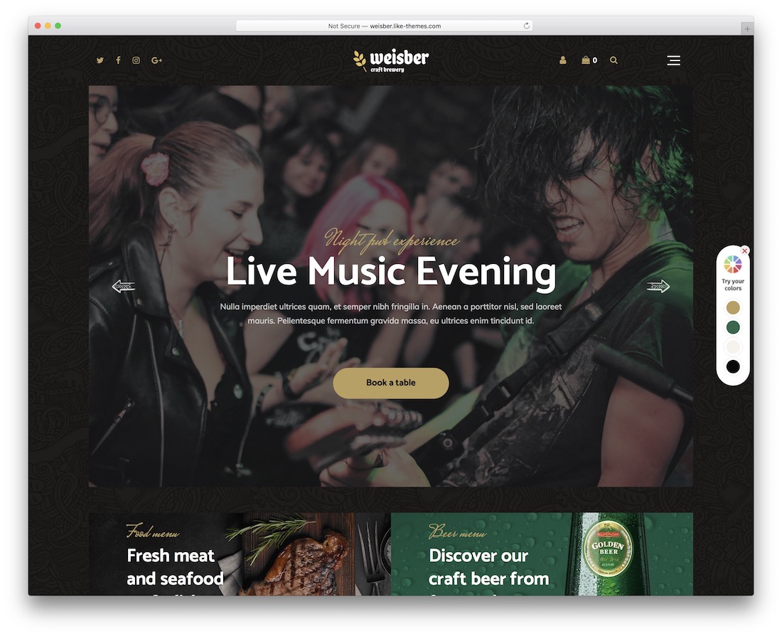 weisber wordpress theme for bars pubs