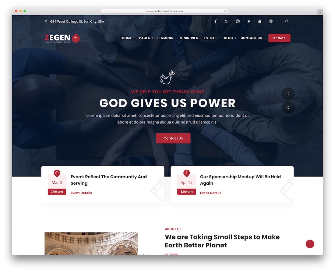 zegen church wordpress theme