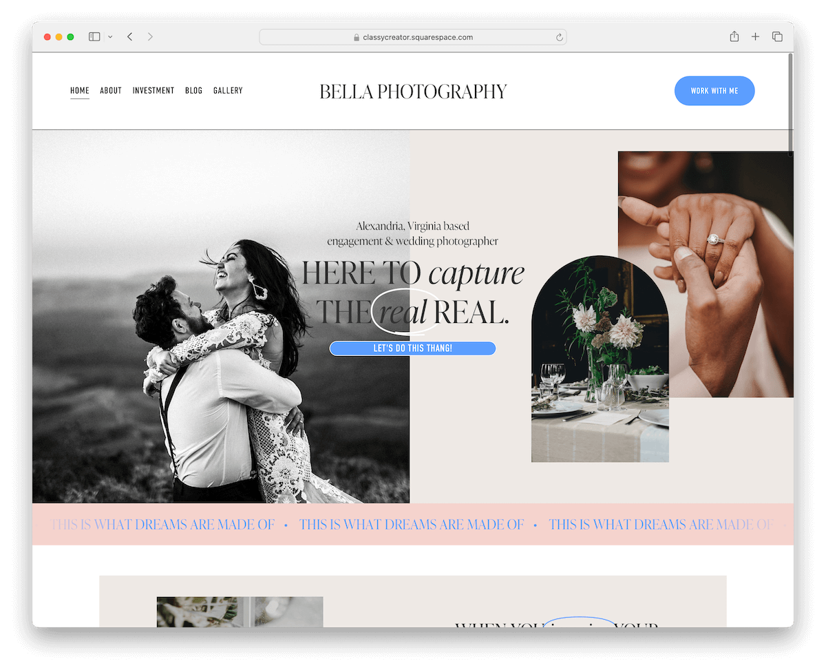 classy creator squarespace wedding template