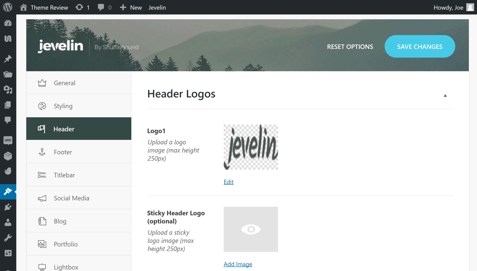 Jevelin Theme Options