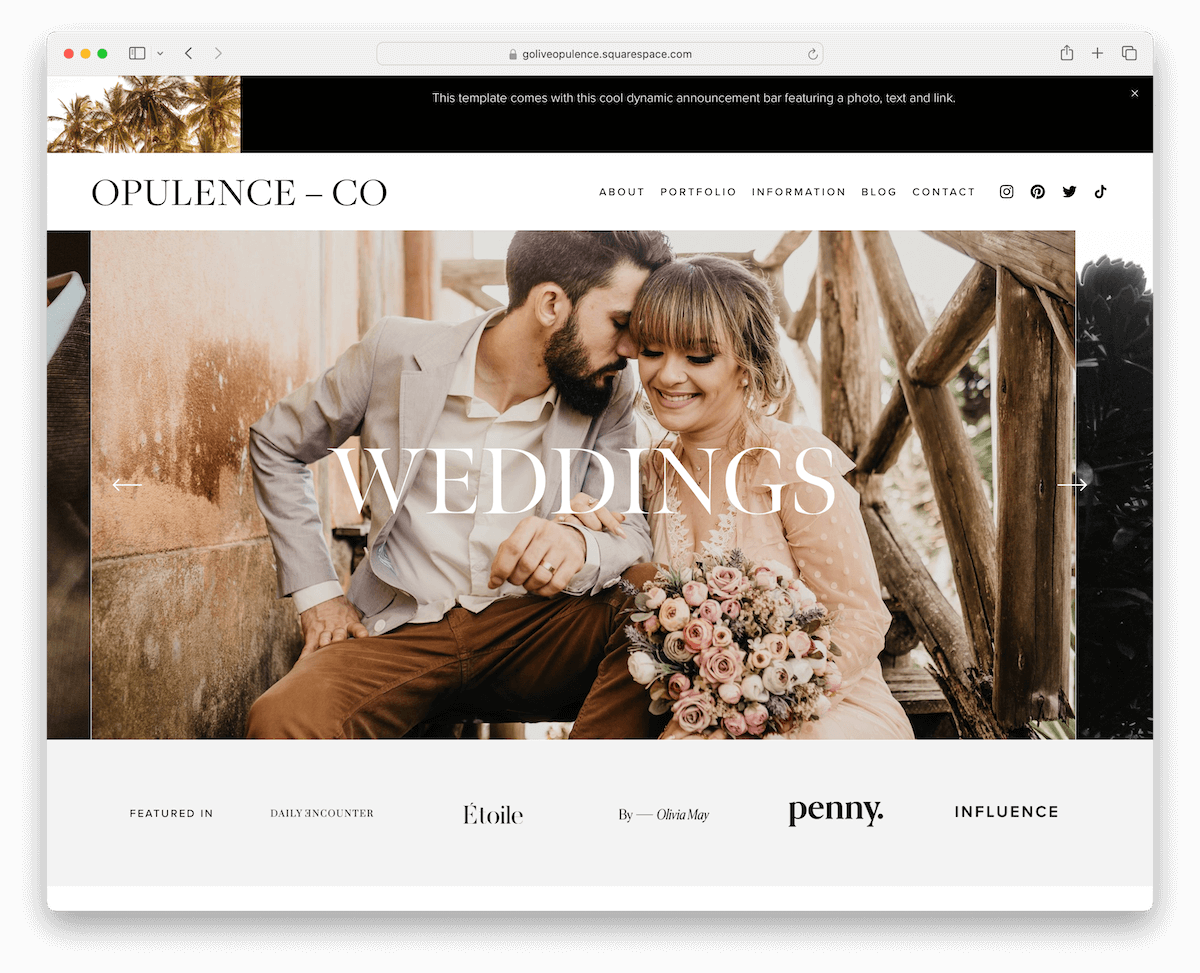 opulence squarespace wedding template